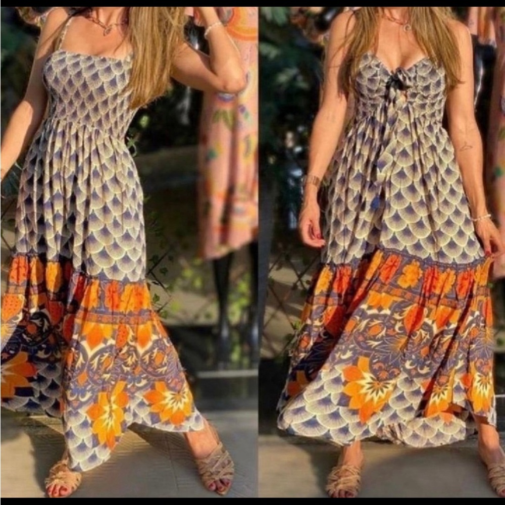 FARM RIO Reversible Tie Front Maxi Midi Dress XS